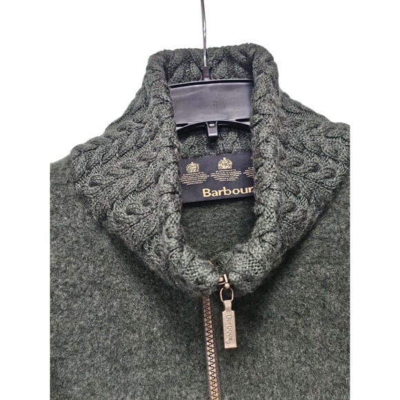 Barbour Womens Cardigan Size 14 Soft Cable Knit Full Zip Sweater 100% Wool Green - Picture 12 of 16